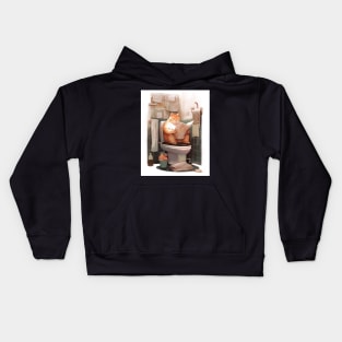 Tabby Cat Sitting on the Toilet Kids Hoodie